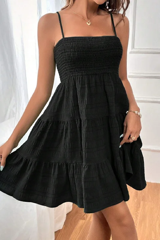 Midi dresses with sheer panels for a touch of allureCrinkle Smocked Tiered Skater Dress Midi dresses with sheer panels for a touch of allureCrinkle Smocked Tiered Skater Dress