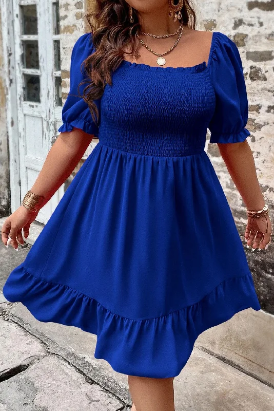 Midi dresses with cold - shoulder cutouts for a trendy styleSmocked Ruffle Puff Sleeve Dress Plus Size Midi dresses with cold - shoulder cutouts for a trendy styleSmocked Ruffle Puff Sleeve Dress Plus Size