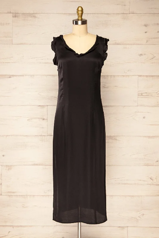 Midi dresses with off - the - shoulder necklines for a flirty lookDrumburgh | Midi Black Dress w/ Ruffles Midi dresses with off - the - shoulder necklines for a flirty lookDrumburgh | Midi Black Dress w/ Ruffles