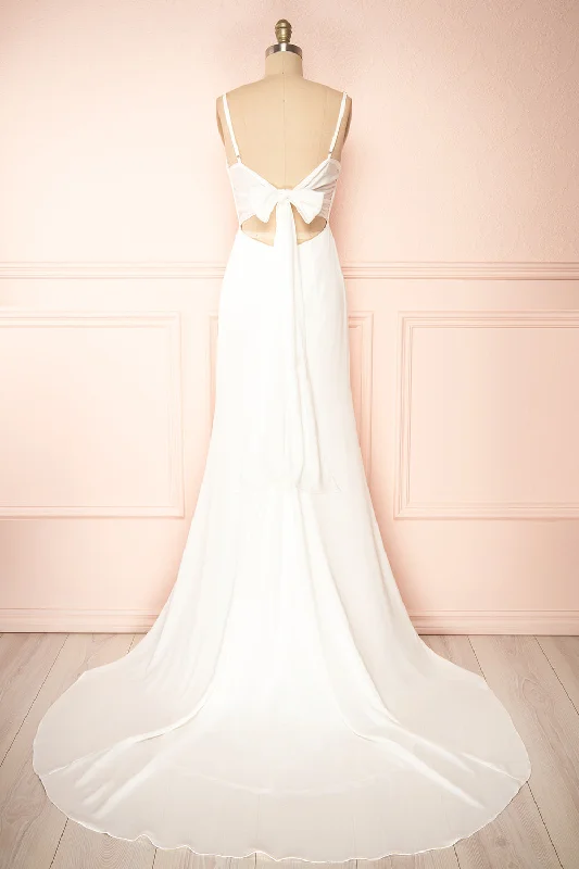 Midi dresses with animal prints for a bold and confident appearanceElarielle | Tie-Back White Cowl Neck Wedding Gown Midi dresses with animal prints for a bold and confident appearanceElarielle | Tie-Back White Cowl Neck Wedding Gown