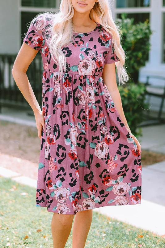 Midi dresses with satin - finish fabrics for a luxurious feelFloral Short Sleeve A-Line Dress Midi dresses with satin - finish fabrics for a luxurious feelFloral Short Sleeve A-Line Dress
