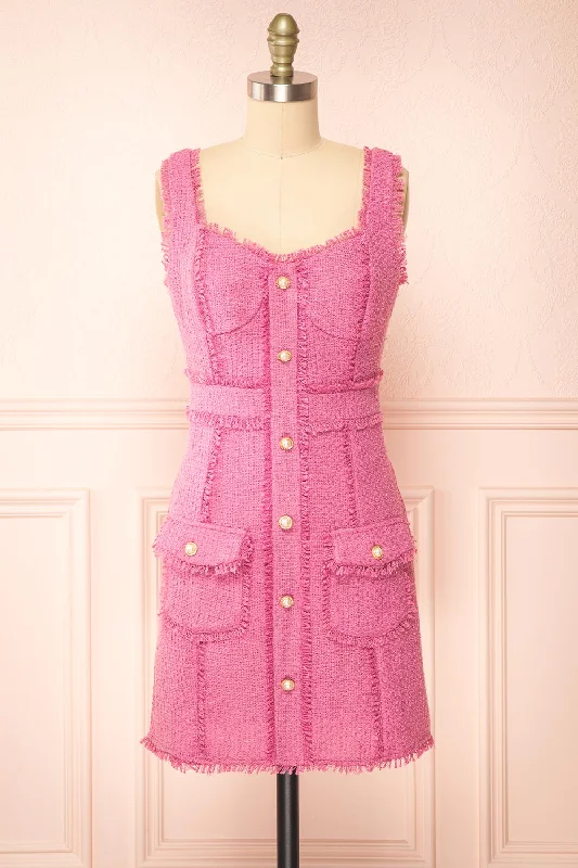 Midi dresses with polka dot prints for a playful summer outfitIsmay | Pink Tweed Fitted Dress w/ Pearl Buttons Midi dresses with polka dot prints for a playful summer outfitIsmay | Pink Tweed Fitted Dress w/ Pearl Buttons