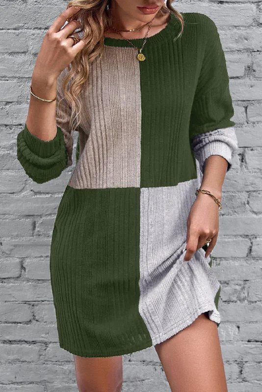 Midi dresses with one - shoulder designs for a modern and asymmetric styleColorblock Ribbed Long Sleeve Dress Midi dresses with one - shoulder designs for a modern and asymmetric styleColorblock Ribbed Long Sleeve Dress