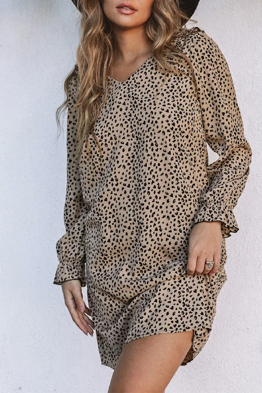 Midi dresses with halter necks for a stylish and comfortable optionLeopard Flounced Long Sleeve Dress Midi dresses with halter necks for a stylish and comfortable optionLeopard Flounced Long Sleeve Dress