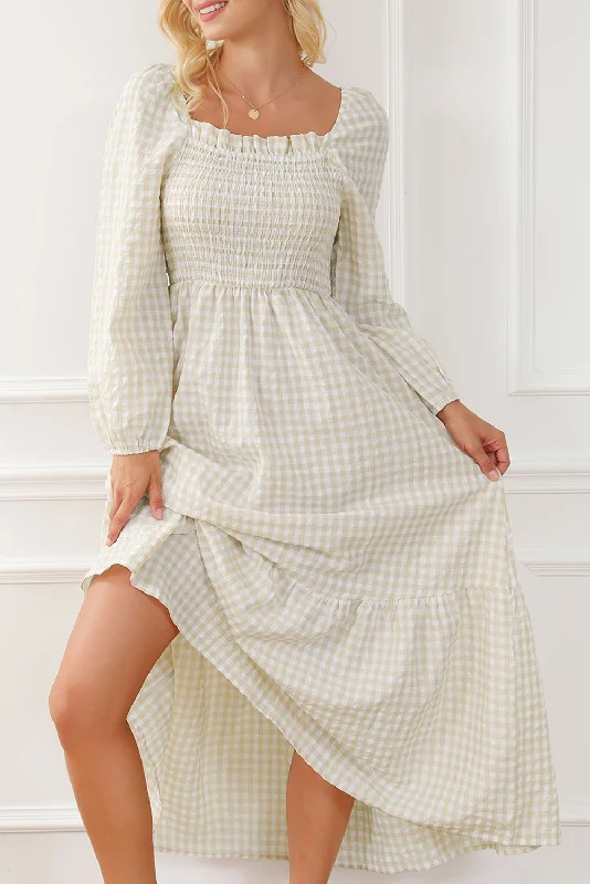 Maxi - inspired midi dresses with flowing fabrics for a beachy vibePlaid Gingham Smocked Maxi Dress Maxi - inspired midi dresses with flowing fabrics for a beachy vibePlaid Gingham Smocked Maxi Dress