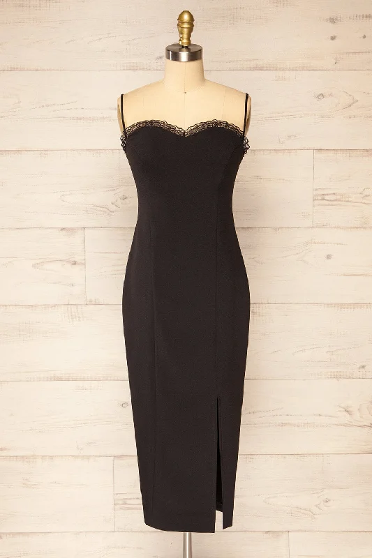 Midi dresses with halter necks for a stylish and comfortable optionLenna Black | Fitted Midi Dress w/ Sweetheart Neckline Midi dresses with halter necks for a stylish and comfortable optionLenna Black | Fitted Midi Dress w/ Sweetheart Neckline