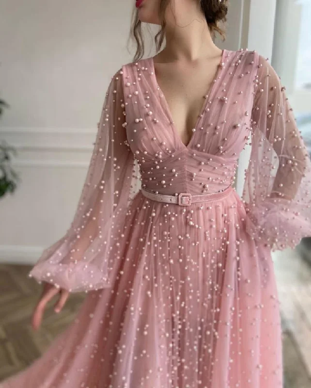 Midi dresses with ribbed textures for a unique and tactile appearanceMimosa Beaded Pink Gown Midi dresses with ribbed textures for a unique and tactile appearanceMimosa Beaded Pink Gown
