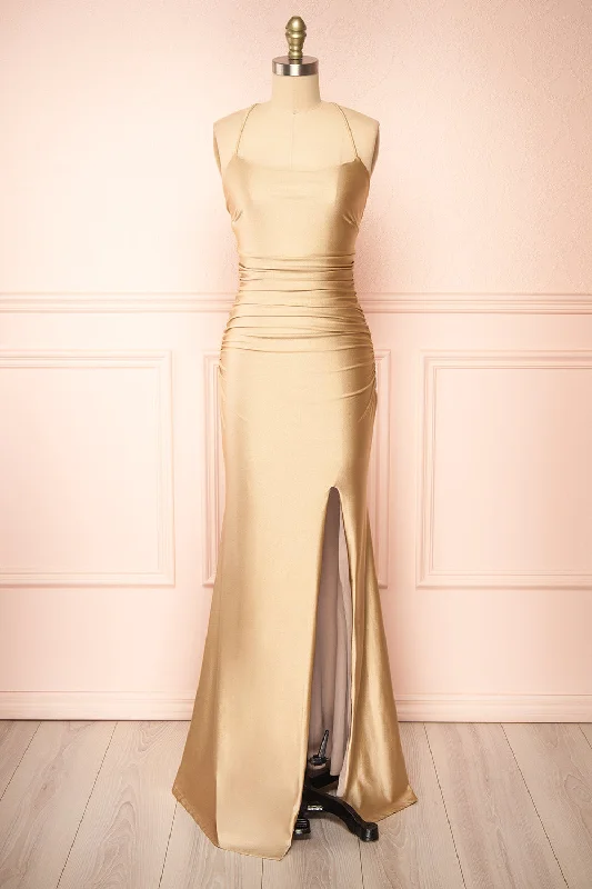 Midi dresses with fringe details for a fun and energetic styleSonia Champagne | Mermaid Maxi Dress w/ Slit Midi dresses with fringe details for a fun and energetic styleSonia Champagne | Mermaid Maxi Dress w/ Slit