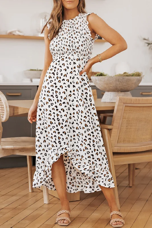 Sheath midi dresses with beaded embellishments for a formal occasionLeopard Smocked Midi Dress Sheath midi dresses with beaded embellishments for a formal occasionLeopard Smocked Midi Dress