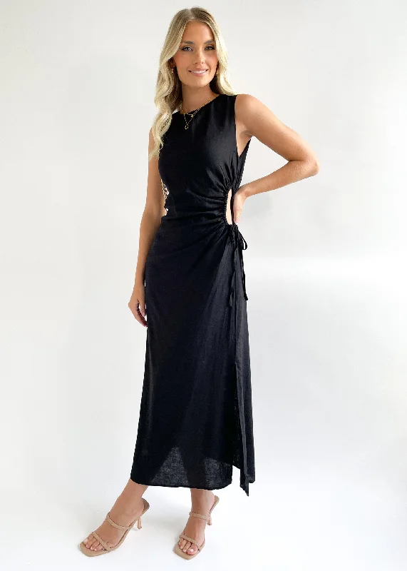 Midi dresses with side slits for a sexy and elegant appearanceWilana Midi Dress - Black Midi dresses with side slits for a sexy and elegant appearanceWilana Midi Dress - Black