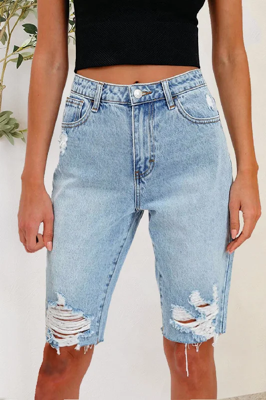 Plus Size Women's Stretch Cotton Athletic Shorts with Side Pockets for Workout SessionsDistressed Pocketed Denim Shorts Plus Size Women's Stretch Cotton Athletic Shorts with Side Pockets for Workout SessionsDistressed Pocketed Denim Shorts