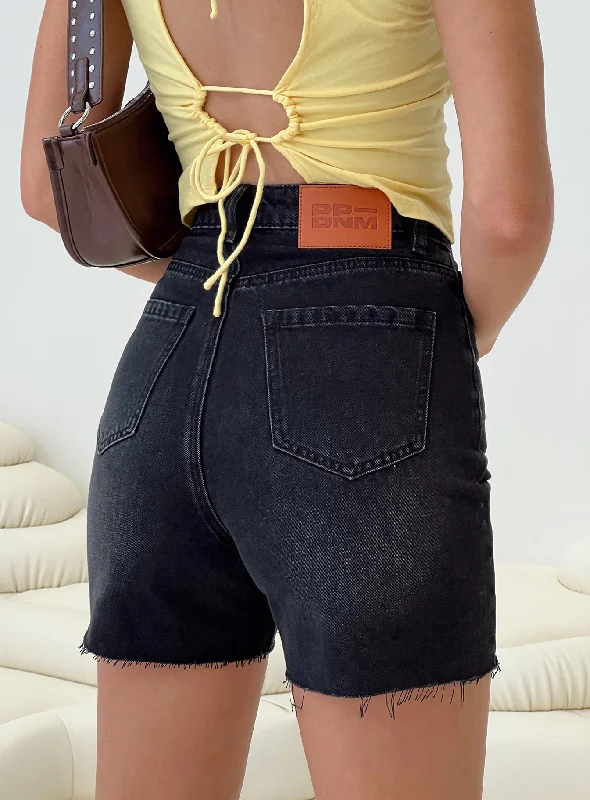 Plus Size Women's Drawstring Linen - Blend Shorts in Beige for a Relaxing VacationImpala Shorts Washed Black Denim Plus Size Women's Drawstring Linen - Blend Shorts in Beige for a Relaxing VacationImpala Shorts Washed Black Denim