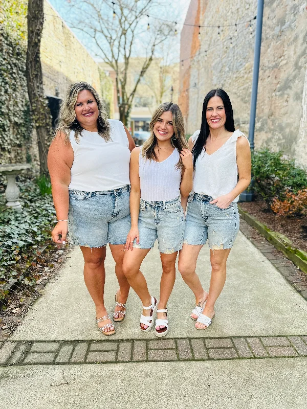 High - Waisted Plus Size Women's Denim Shorts with Distressed Details for a Trendy LookJudy Blue My First Boyfriend Shorts in Reg/Curvy High - Waisted Plus Size Women's Denim Shorts with Distressed Details for a Trendy LookJudy Blue My First Boyfriend Shorts in Reg/Curvy