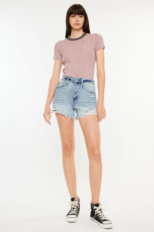 Plus Size Women's Denim Shorts with Embroidered Flowers in Light Blue for a Feminine TouchKancan Distressed High Waist Denim Shorts with Pockets Plus Size Women's Denim Shorts with Embroidered Flowers in Light Blue for a Feminine TouchKancan Distressed High Waist Denim Shorts with Pockets