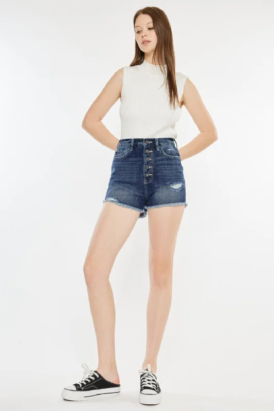 Plus Size Women's Elastic Waistband Linen Shorts in Navy Blue for a Comfortable Everyday OptionKancan Raw Hem Button Fly Denim Shorts Plus Size Women's Elastic Waistband Linen Shorts in Navy Blue for a Comfortable Everyday OptionKancan Raw Hem Button Fly Denim Shorts