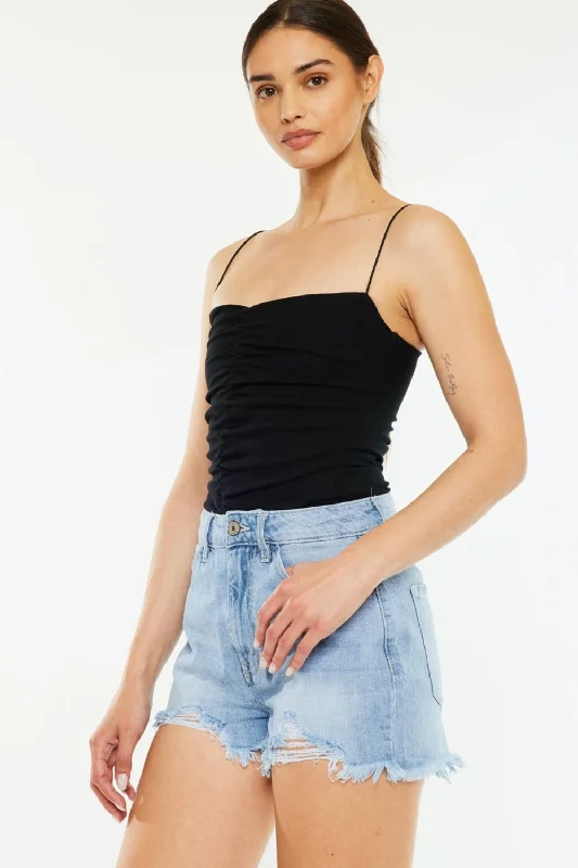 Plus Size Women's Denim Bermuda Shorts in Dark Wash for a Classic and Sophisticated StyleKancan Raw Hem Distressed High Waist Denim Shorts Plus Size Women's Denim Bermuda Shorts in Dark Wash for a Classic and Sophisticated StyleKancan Raw Hem Distressed High Waist Denim Shorts