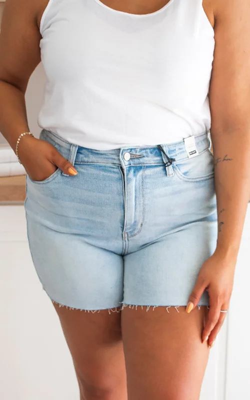 Plus Size Women's Stretch Cotton Athletic Shorts with Side Pockets for Workout SessionsThe Kona High Waist Shorts with Destroy at Back (REG/CURVY) | Judy Blue - Final Sale Plus Size Women's Stretch Cotton Athletic Shorts with Side Pockets for Workout SessionsThe Kona High Waist Shorts with Destroy at Back (REG/CURVY) | Judy Blue - Final Sale