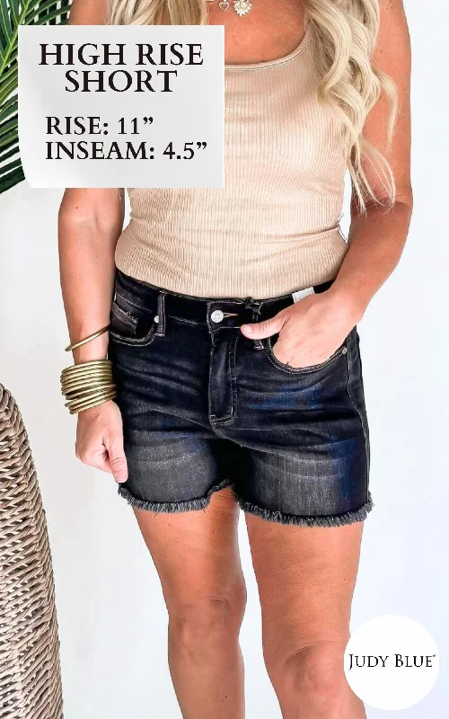 Plus Size Women's Denim Bermuda Shorts in Dark Wash for a Classic and Sophisticated StyleThe Maddie High Waist Tummy Control Fray Hem Denim Shorts | Judy Blue Plus Size Women's Denim Bermuda Shorts in Dark Wash for a Classic and Sophisticated StyleThe Maddie High Waist Tummy Control Fray Hem Denim Shorts | Judy Blue