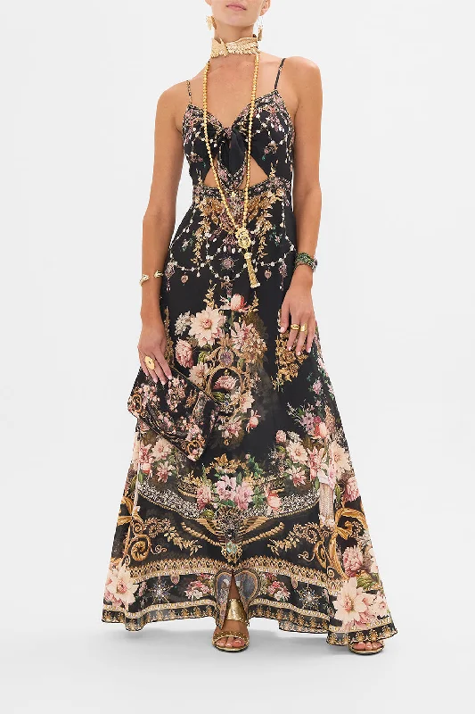 Polyester maxi dresses for easy - care and durabilityTIE FRONT CUT OUT MAXI DRESS DYNASTY DAZE Polyester maxi dresses for easy - care and durabilityTIE FRONT CUT OUT MAXI DRESS DYNASTY DAZE