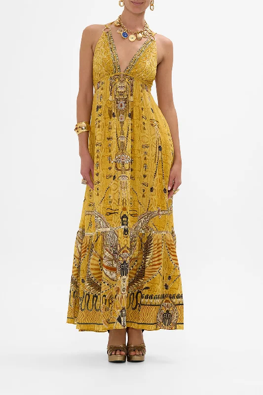 Maxi dresses with beaded embellishments for a fancy and luxurious eventTIERED DRESS WITH HARDWARE VALLEY OF THE KINGS Maxi dresses with beaded embellishments for a fancy and luxurious eventTIERED DRESS WITH HARDWARE VALLEY OF THE KINGS