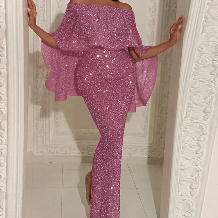 Maxi dresses with a cinched waist for a defined silhouette2022 Bling Glitter Elegant Party Evening Maxi Dress Bodycon Sexy Women Summer Off Shoulder Ruffles Solid Long Dresses Maxi dresses with a cinched waist for a defined silhouette2022 Bling Glitter Elegant Party Evening Maxi Dress Bodycon Sexy Women Summer Off Shoulder Ruffles Solid Long Dresses