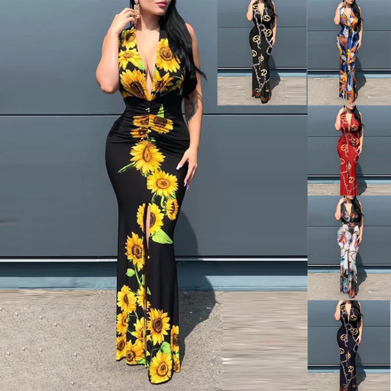 Maxi dresses with a V - neckline for a flattering and elongating shape2023 New Arrivals Women Summer Bohemia Casual Dresses Deep V Neck Sunflower Boho Maxi Dresses Ladies For Female Mujer Maxi dresses with a V - neckline for a flattering and elongating shape2023 New Arrivals Women Summer Bohemia Casual Dresses Deep V Neck Sunflower Boho Maxi Dresses Ladies For Female Mujer