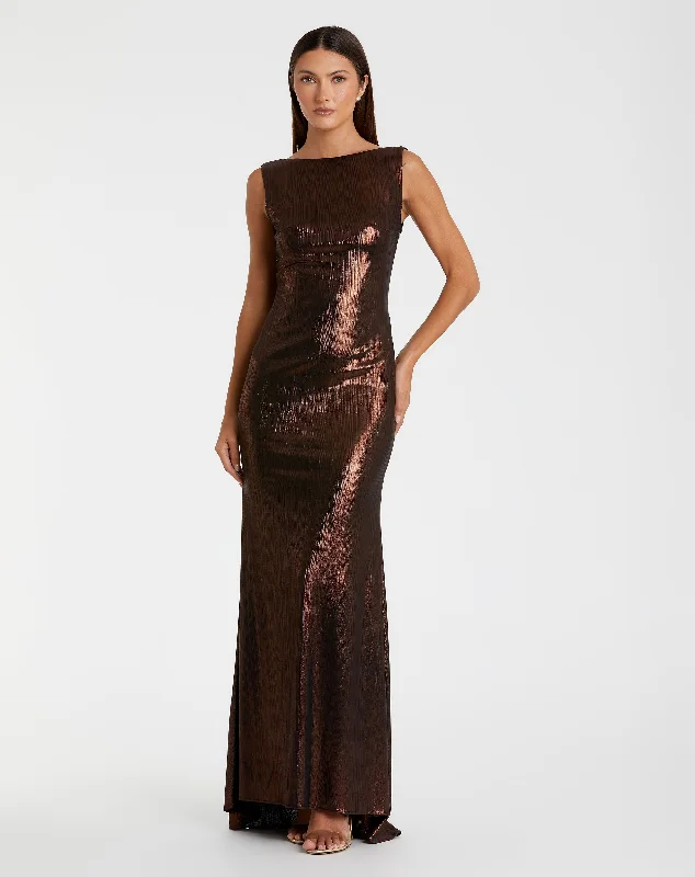 Animal print maxi dresses for a statement - making outfitBrown Metallic Jersey Cowl Back Column Gown Animal print maxi dresses for a statement - making outfitBrown Metallic Jersey Cowl Back Column Gown