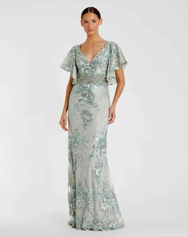 Maxi dresses with side slits for a touch of allureBell Sleeve Floral Embellished Gown Maxi dresses with side slits for a touch of allureBell Sleeve Floral Embellished Gown