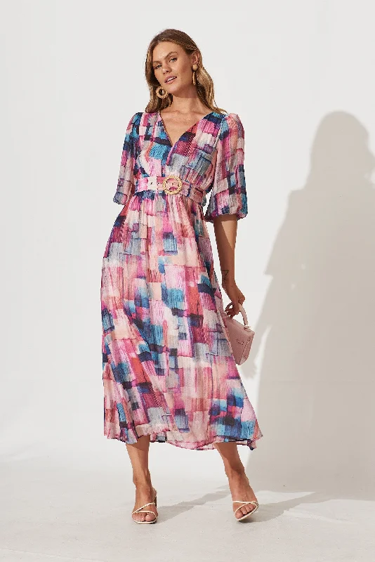 Maxi dresses with cold - shoulder cutouts for a trendy lookAdrina Maxi Dress In Purple With Blue Multi Print Maxi dresses with cold - shoulder cutouts for a trendy lookAdrina Maxi Dress In Purple With Blue Multi Print
