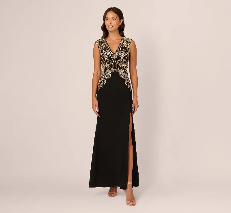 Maxi dresses with an asymmetric hem for a fashion - forward and eye - catching designBeaded Crepe Long Dress In Black Maxi dresses with an asymmetric hem for a fashion - forward and eye - catching designBeaded Crepe Long Dress In Black