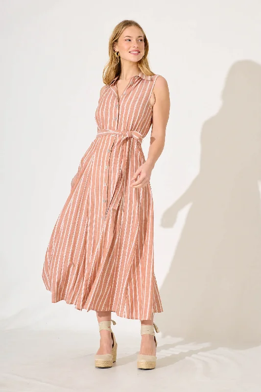 Maxi dresses with side slits for a touch of allureCalla Maxi Shirt Dress In Rust With White Stripe Cotton Maxi dresses with side slits for a touch of allureCalla Maxi Shirt Dress In Rust With White Stripe Cotton