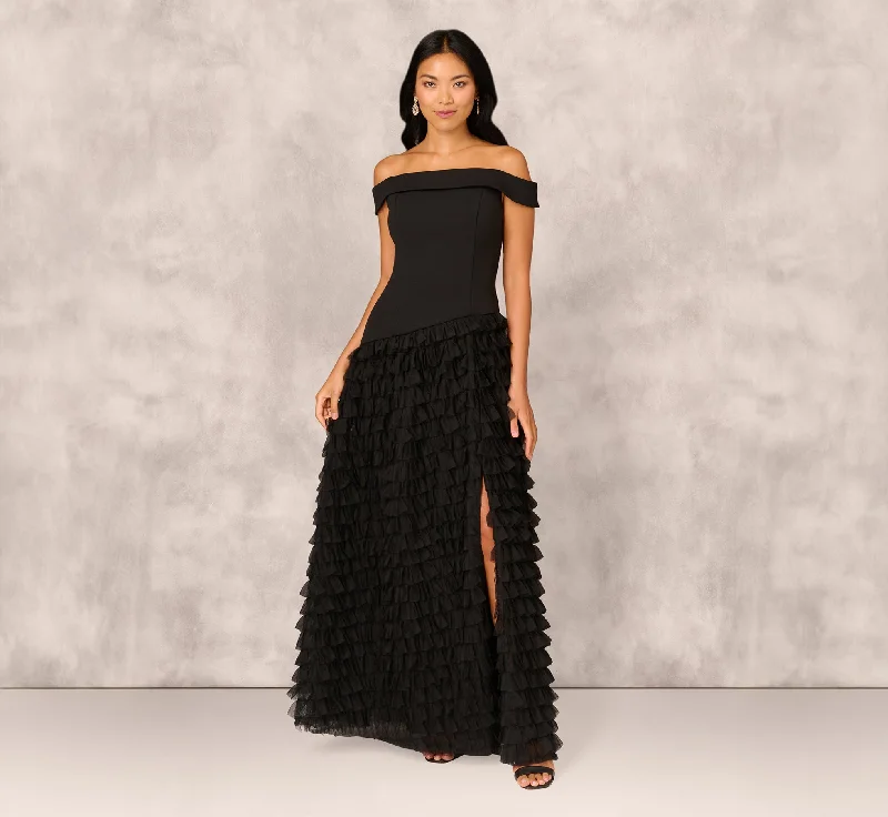 Maxi dresses with a ruched bodice for a more form - fitting and feminine shapeCombo Fabric Drop Waist Ballgown In Black Maxi dresses with a ruched bodice for a more form - fitting and feminine shapeCombo Fabric Drop Waist Ballgown In Black