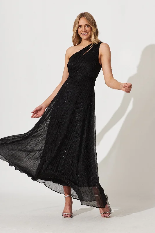 Printed maxi dresses with abstract patterns for an artistic lookPRE ORDER Dazzling One Shoulder Maxi Dress In Black Lurex Printed maxi dresses with abstract patterns for an artistic lookPRE ORDER Dazzling One Shoulder Maxi Dress In Black Lurex
