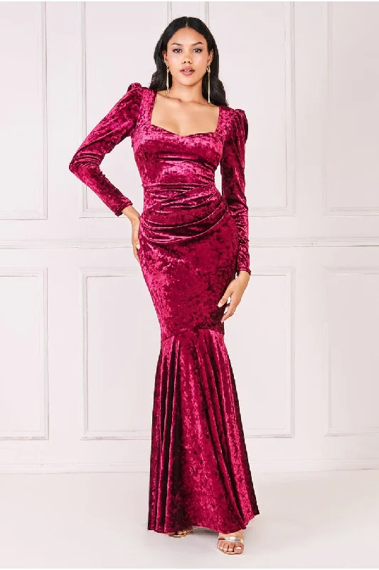 Maxi dresses with patchwork designs for a one - of - a - kind styleGoddiva Flared Hem Ice Velvet Maxi - Burgundy Maxi dresses with patchwork designs for a one - of - a - kind styleGoddiva Flared Hem Ice Velvet Maxi - Burgundy