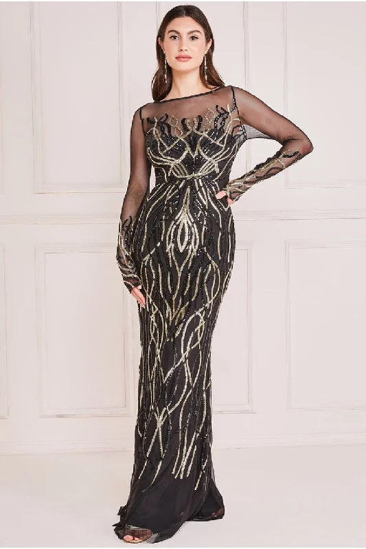 Maxi dresses with a pleated skirt for a timeless and elegant appearanceGoddiva Long Sleeve Sequin Flame Maxi - Gold Maxi dresses with a pleated skirt for a timeless and elegant appearanceGoddiva Long Sleeve Sequin Flame Maxi - Gold