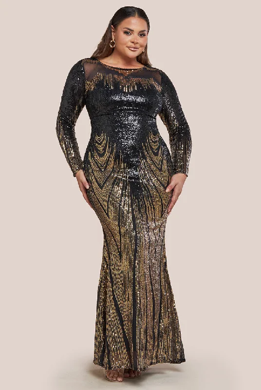 Leather maxi dresses for an edgy and bold appearanceGoddiva Plus Long Sleeve Aztec Sequin Maxi Dress - Gold Leather maxi dresses for an edgy and bold appearanceGoddiva Plus Long Sleeve Aztec Sequin Maxi Dress - Gold