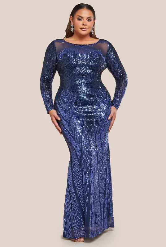Maxi dresses with a belted empire waist for a more defined and flattering silhouetteGoddiva Plus Long Sleeve Aztec Sequin Maxi Dress - Navy Maxi dresses with a belted empire waist for a more defined and flattering silhouetteGoddiva Plus Long Sleeve Aztec Sequin Maxi Dress - Navy