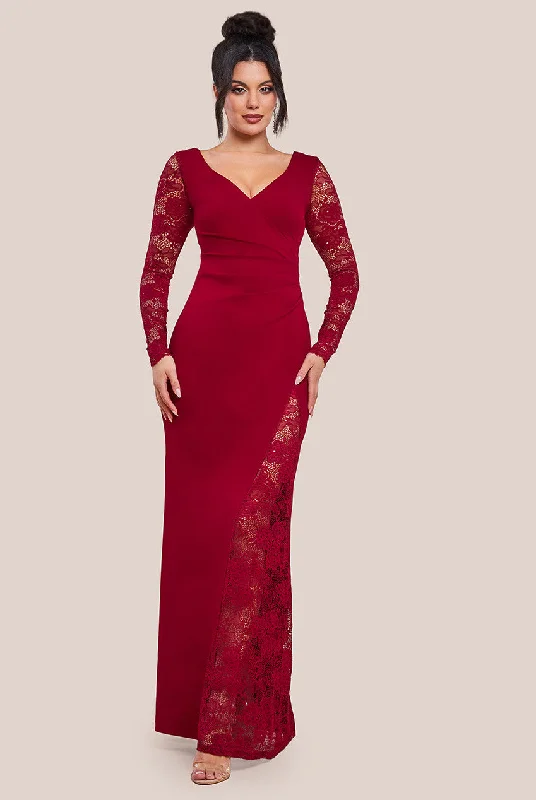 Maxi dresses with a pleated skirt for a timeless and elegant appearanceGoddiva Scuba & Lace Wrap Maxi Dress - Wine Maxi dresses with a pleated skirt for a timeless and elegant appearanceGoddiva Scuba & Lace Wrap Maxi Dress - Wine