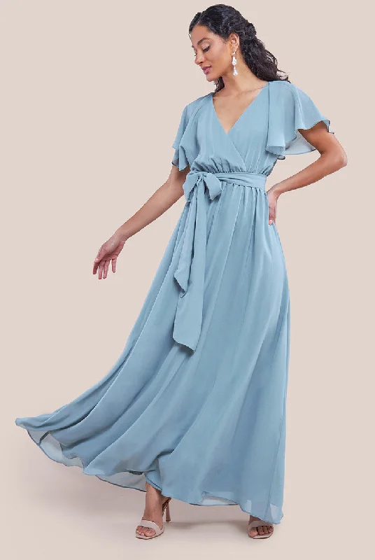 Maxi dresses with side slits for a touch of allureGoddiva Sustainable Chiffon Flutter Sleeve Wrap Maxi Dress - Sagegreen Maxi dresses with side slits for a touch of allureGoddiva Sustainable Chiffon Flutter Sleeve Wrap Maxi Dress - Sagegreen