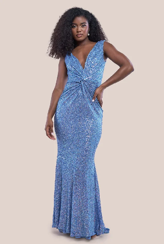 Maxi dresses with ribbed textures for a unique and tactile lookGoddiva Twisted Front Sequin Maxi Dress - Blue Maxi dresses with ribbed textures for a unique and tactile lookGoddiva Twisted Front Sequin Maxi Dress - Blue
