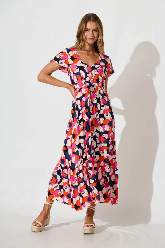 Maxi dresses with off - the - shoulder styles for a romantic and breezy lookIngra Maxi Dress In Navy With Multi Print Maxi dresses with off - the - shoulder styles for a romantic and breezy lookIngra Maxi Dress In Navy With Multi Print