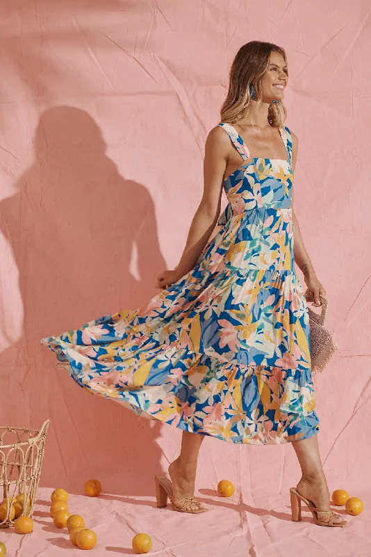 Maxi dresses with geometric prints for a contemporary aestheticIzabel Maxi Sun Dress In Cobalt With Multi Floral Maxi dresses with geometric prints for a contemporary aestheticIzabel Maxi Sun Dress In Cobalt With Multi Floral