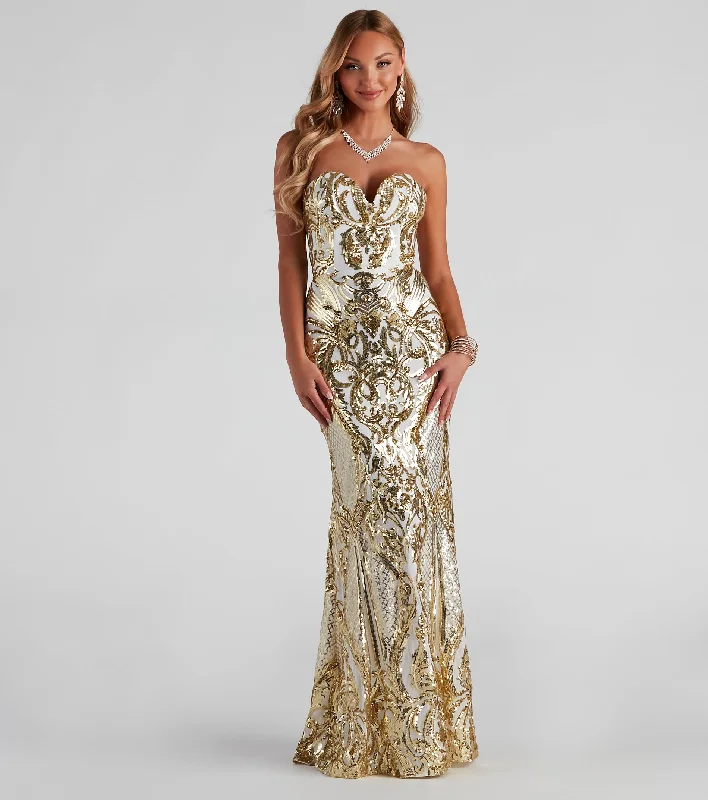 Maxi dresses with a ruched bodice for a more form - fitting and feminine shapeJaylene Formal Sequin Scroll Dress Maxi dresses with a ruched bodice for a more form - fitting and feminine shapeJaylene Formal Sequin Scroll Dress