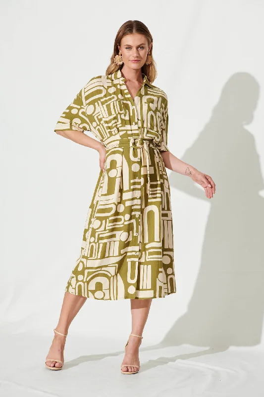 Maxi dresses with fringe trim for a bohemian vibeMiriam Maxi Shirt Dress In Cream And Olive Abstract Linen Blend Maxi dresses with fringe trim for a bohemian vibeMiriam Maxi Shirt Dress In Cream And Olive Abstract Linen Blend