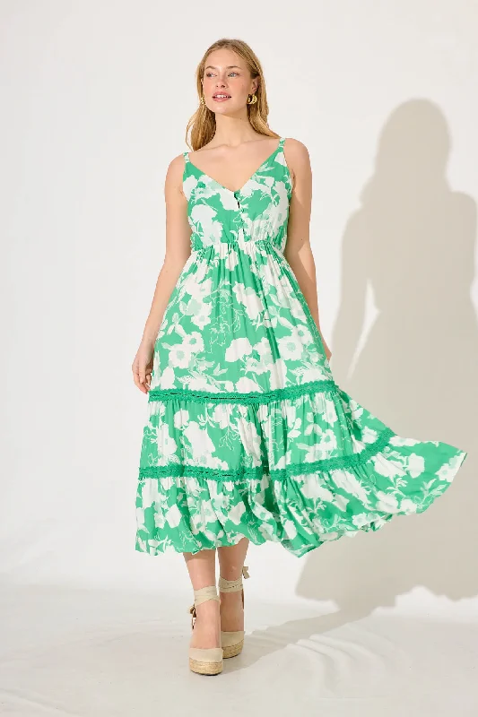 Maxi dresses with balloon sleeves for a vintage - inspired styleNova Maxi Dress In Green With White Floral Maxi dresses with balloon sleeves for a vintage - inspired styleNova Maxi Dress In Green With White Floral