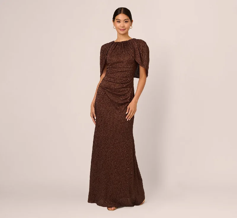 Maxi dresses with thin spaghetti straps for a delicate and feminine feelPleated Metallic Cape Gown In Bronze Maxi dresses with thin spaghetti straps for a delicate and feminine feelPleated Metallic Cape Gown In Bronze