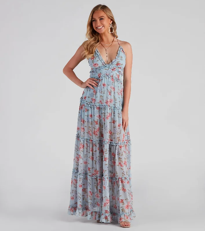 Maxi dresses with a ruffled neckline for a charming lookQuinn Formal Floral Ruffled A-Line Dress Maxi dresses with a ruffled neckline for a charming lookQuinn Formal Floral Ruffled A-Line Dress