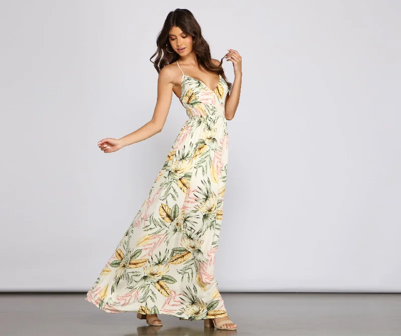 Maxi dresses with cut - out details on the sides for a modern edgeTake Me Back Tropical Maxi Dress Maxi dresses with cut - out details on the sides for a modern edgeTake Me Back Tropical Maxi Dress