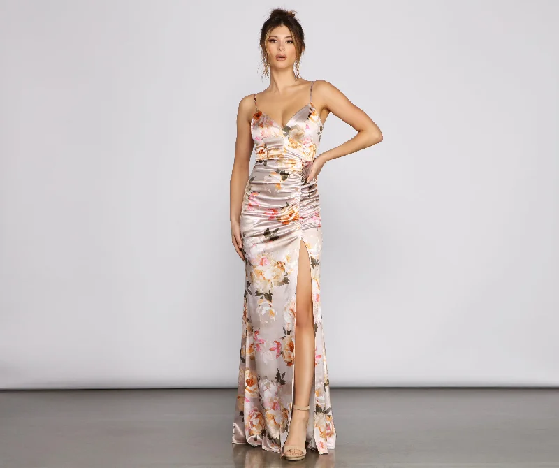 Maxi dresses with off - the - shoulder styles for a romantic and breezy lookTaylor Satin Floral High-Slit Dress Maxi dresses with off - the - shoulder styles for a romantic and breezy lookTaylor Satin Floral High-Slit Dress