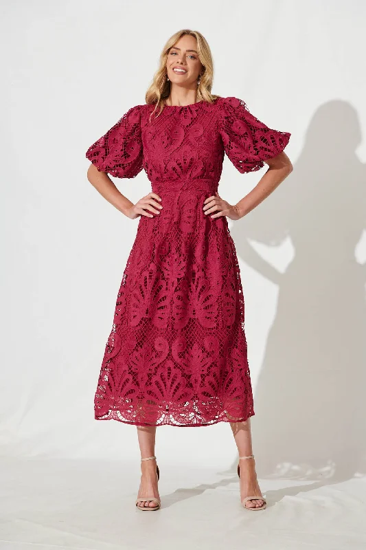 Linen maxi dresses for a breathable and lightweight summer optionTillie Lace Maxi Dress In Berry Linen maxi dresses for a breathable and lightweight summer optionTillie Lace Maxi Dress In Berry